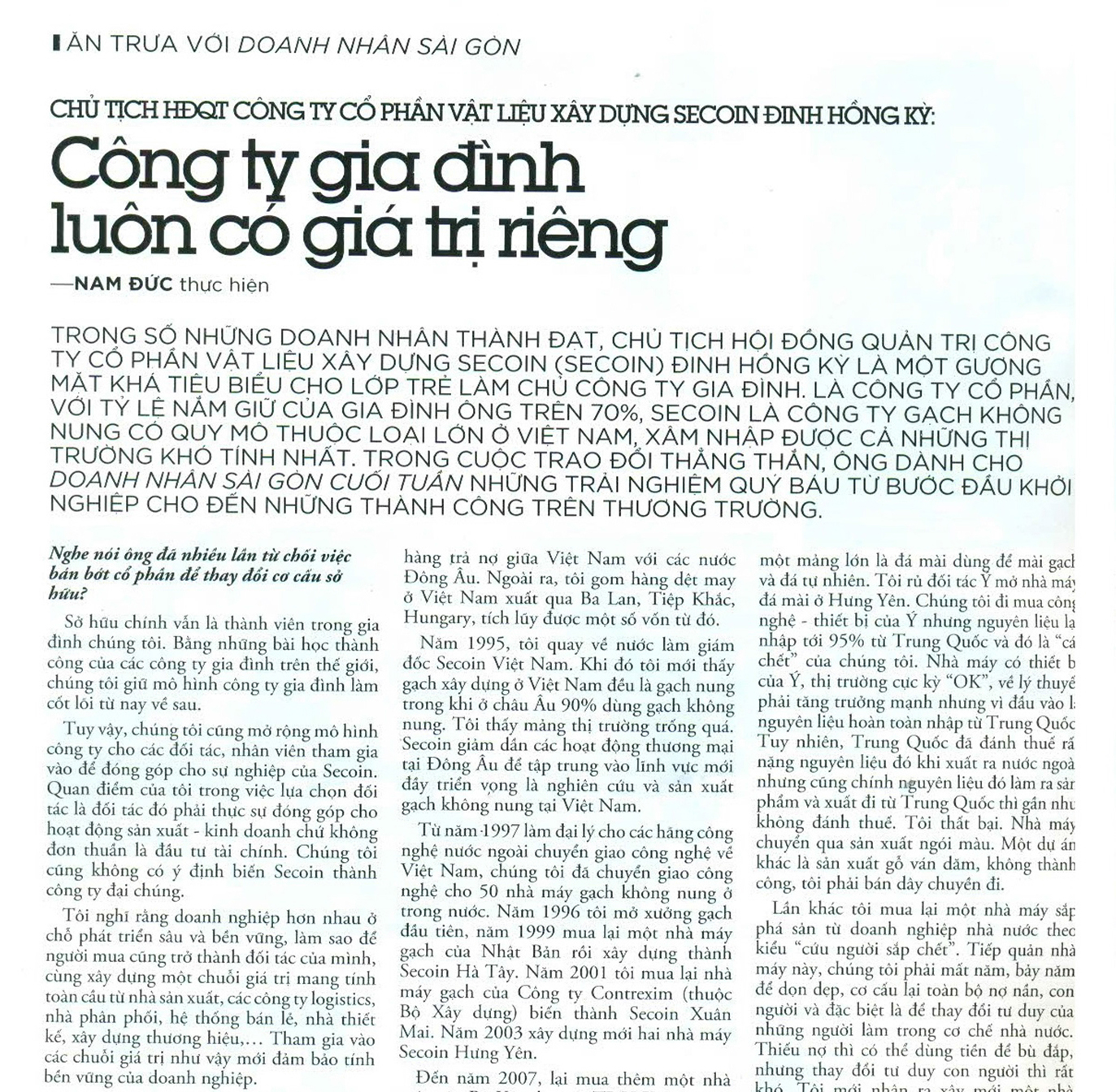 CÔNG TY GIA ĐÌNH LUÔN CÓ GIÁ TRỊ RIÊNG