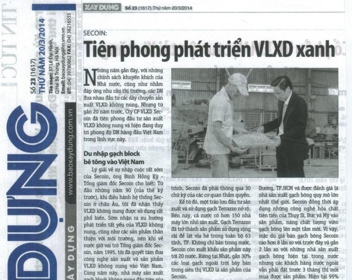 TIÊN PHONG PHÁT TRIỂN VLXD XANH