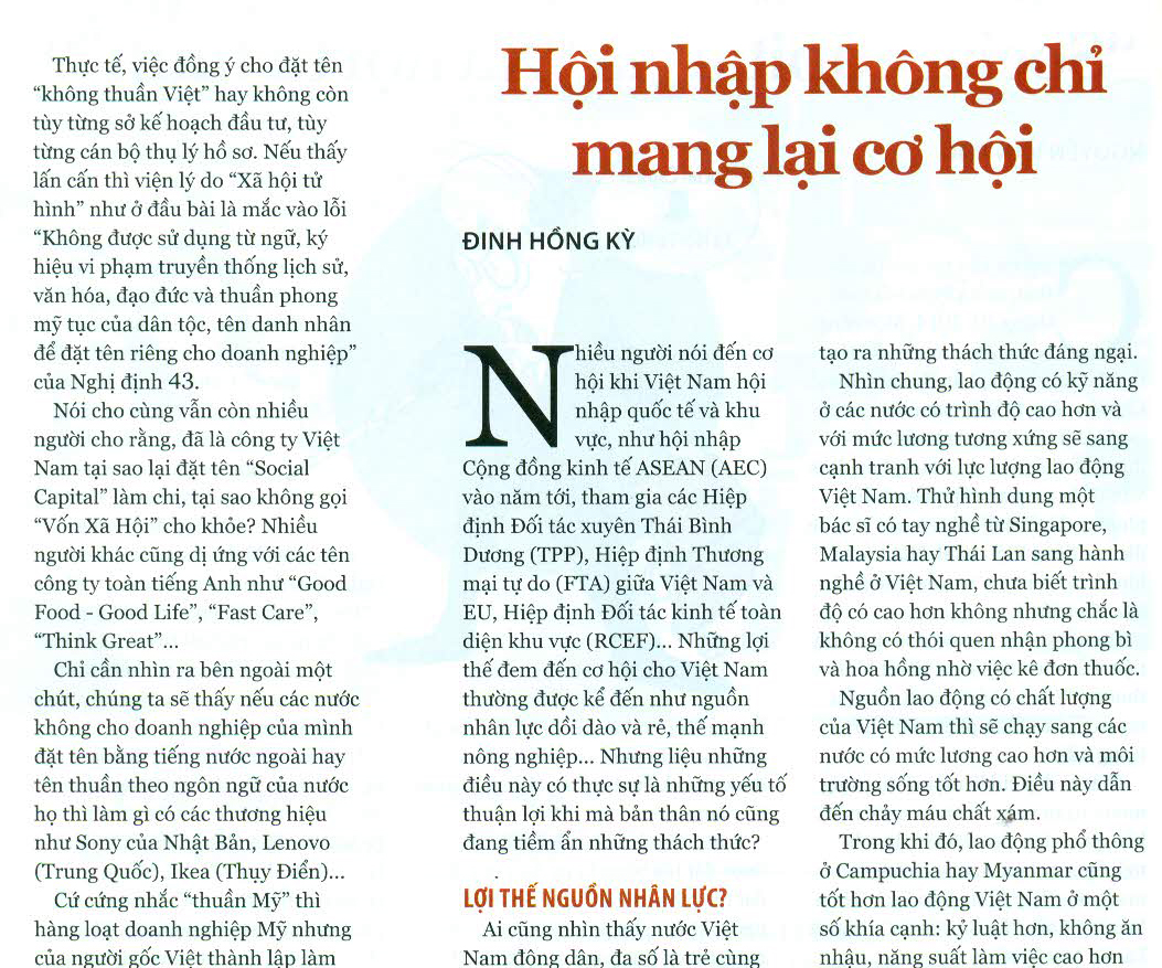 HỘI NHẬP KHÔNG CHỈ MANG LẠI CƠ HỘI (THỜI BÁO KINH TẾ SÀI GÒN)