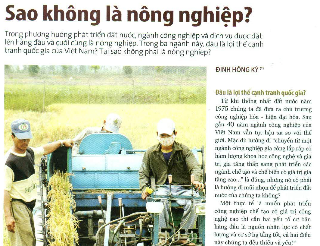 SAO KHÔNG LÀ NÔNG NGHIỆP? (THỜI BÁO KINH TẾ SÀI GÒN)