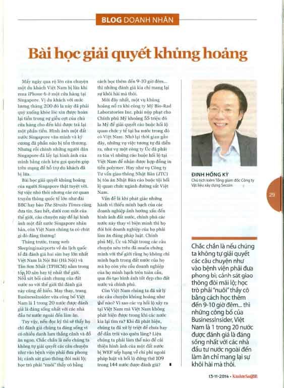 BÀI HỌC GIẢI QUYẾT KHỦNG HOẢNG (THỜI BÁO KINH TẾ SÀI GÒN)